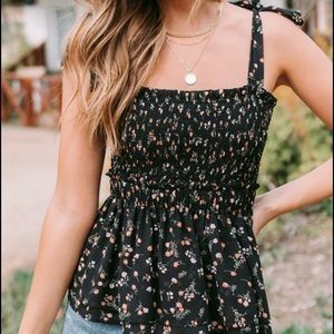 Amaryllis Smocked Peplum Tank Size Small